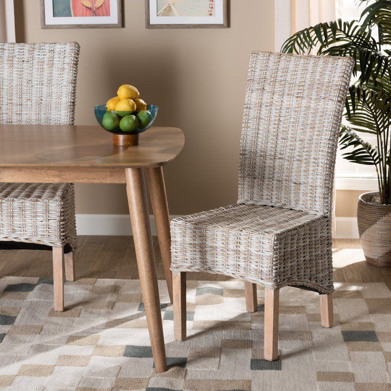 Chaise d'appoint en bois massif blanc / brun, Blanc délavé, Noyer brun