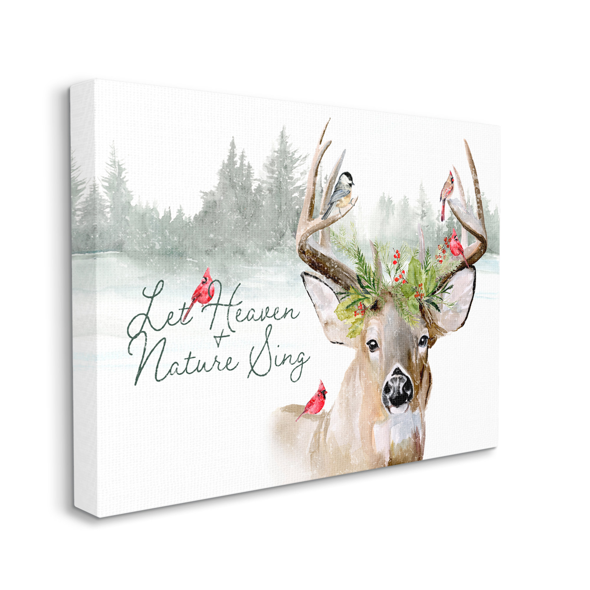 Woodland Holiday, Deer and Cardinal Winter Wall Art Print