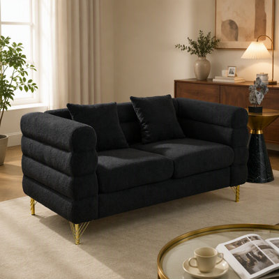 60Inch Oversized 2 Seater Sectional Sofa, Living Room Comfort Fabric Sectional Sofa-Deep Seating Sectional Sofa, Soft Sitting with 2 Pillows for Livin