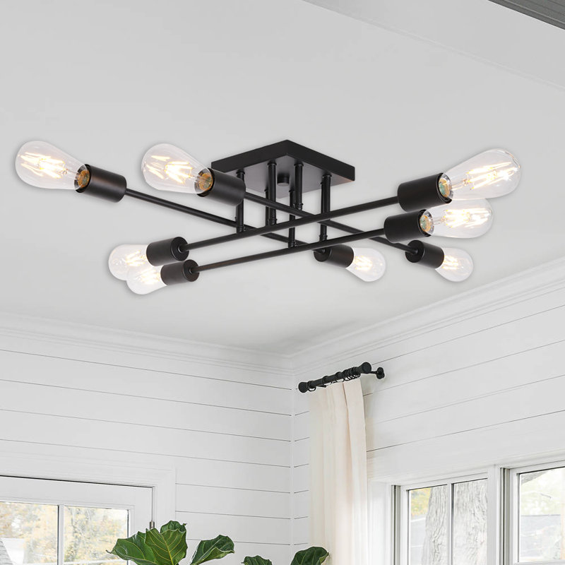 Plafonnier semi-encastré 8 lumières 23,23 po Erxhan, Noir