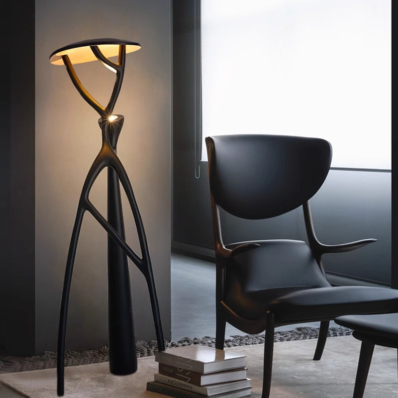 Black Glass Steel + Resin Free form Floor Lamps