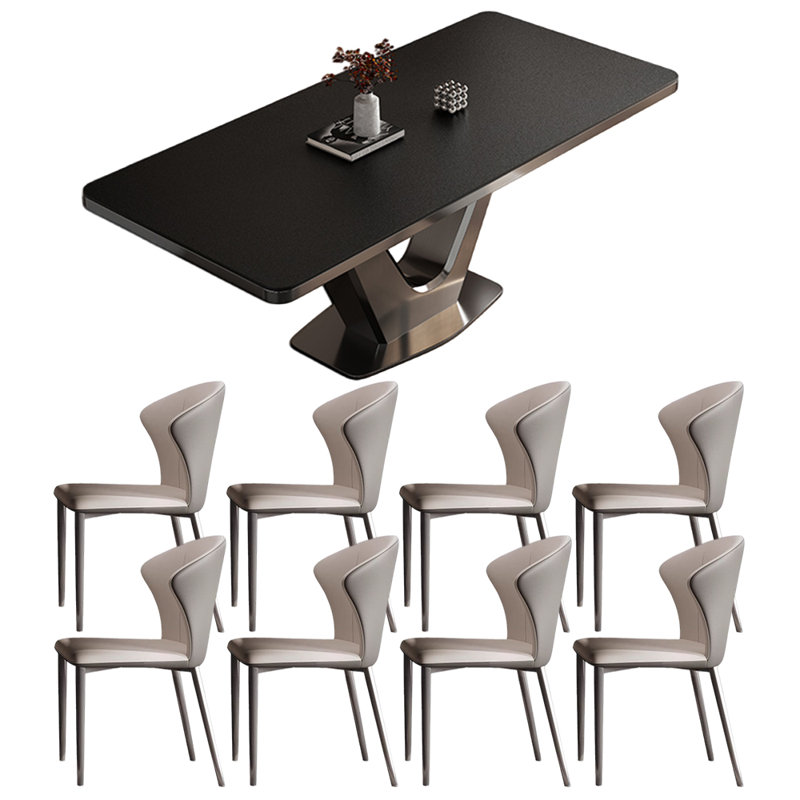 Light luxury simple rectangular dining table sets, Pure Black