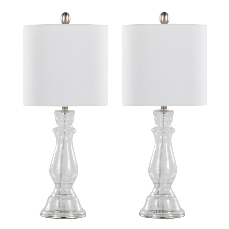 Lampe de table 24 "en verre grainé transparent, nickel brossé et toile de lin blanche Bishop de Grandview Gallery - ensemble de 2