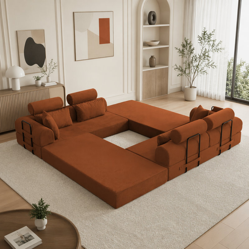 L shape Modular Sectional Sofa, Orange