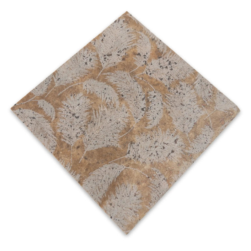 Leaves Noce Travertine 6"x6" Laser Engraved Tile