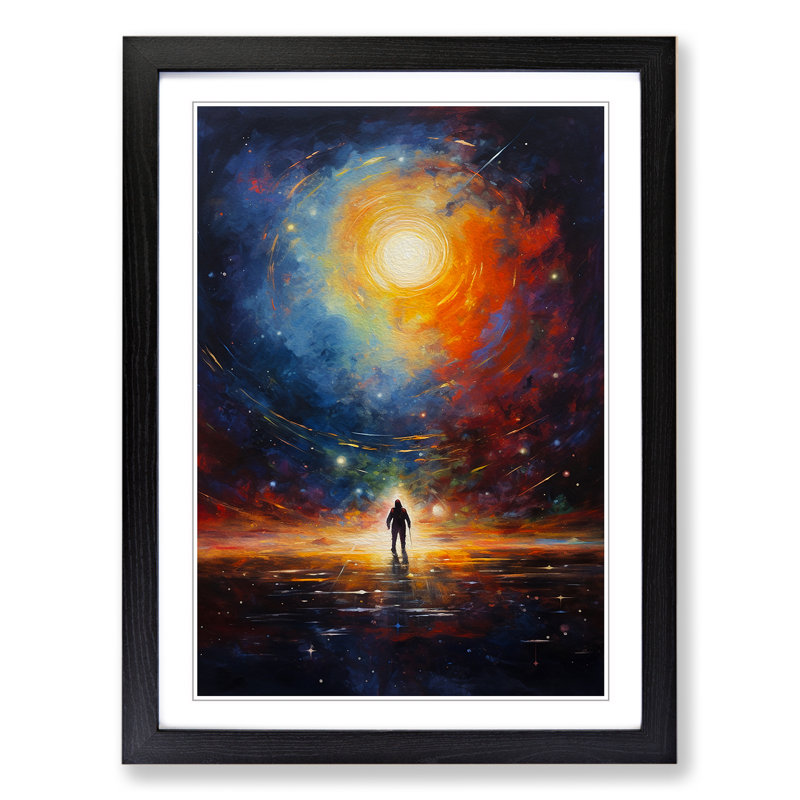 Universe Action Painting - Single Picture Frame Print on Wood, Black Framed, 34cm H x 25cm W
