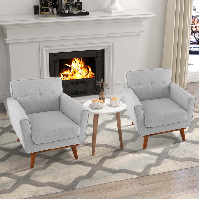 Fauteuil capitonné de 29 po de large Khachik, Tissu de lin gris