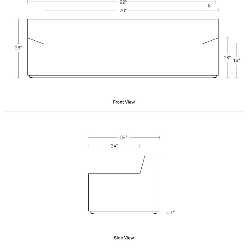Couchoid Leather Sofa, Slate Genuine Leather, 28" H x 75" W x 34" D