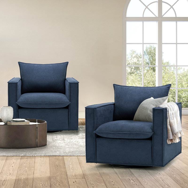 Hendina Upholstered Swivel Armchair, Blue Polyester