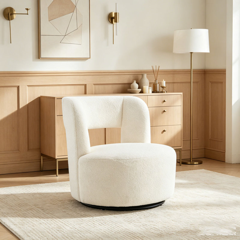 Swivel Barrel Chair with Soft Teddy Fabric