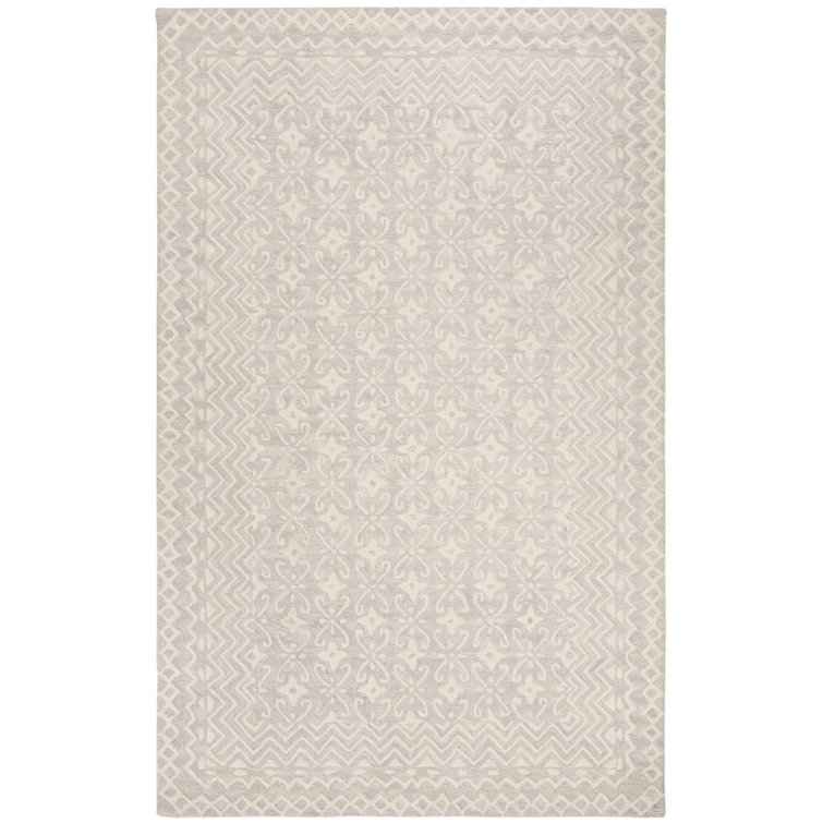 Jahiem Geometric Handmade Tufted Wool Gray/Ivory Area Rug