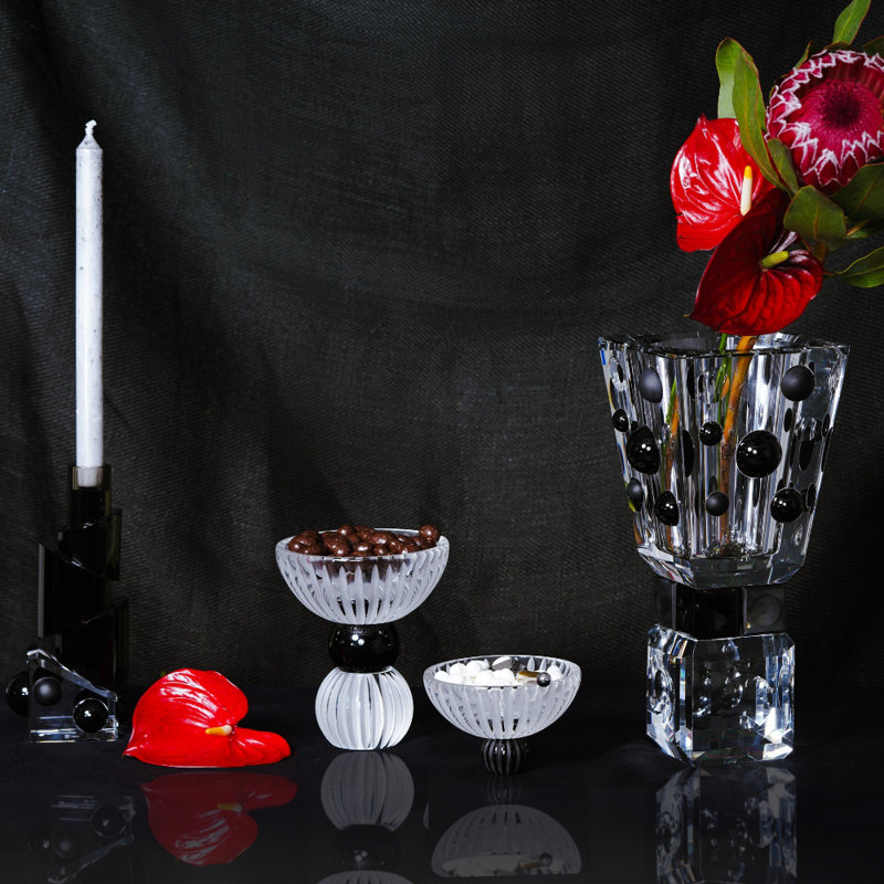 Abstract Dark Gray and Clear Crystal Handmade Candlestick
