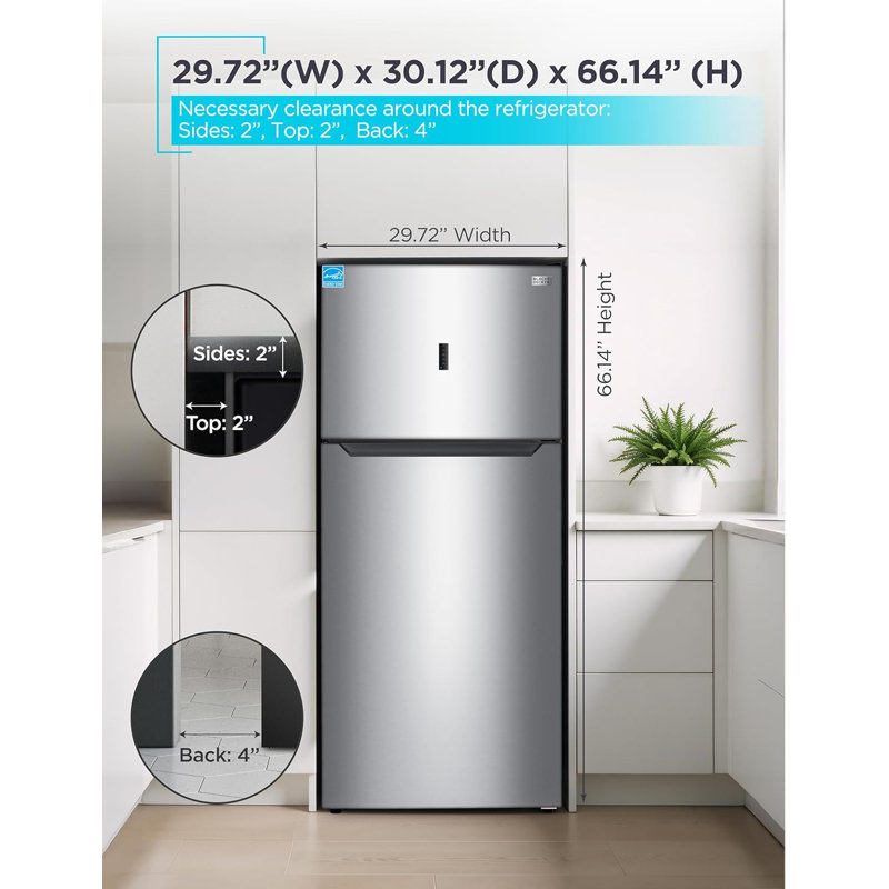 BLACK+DECKER 18.1 Cu. Ft. Top Mount Refrigerator with Ice Maker, 2-Door Refrigerator with Top Freezer, Freezer with Icemaker and Adjustable Temperature Control, ENERGY STAR, BR1810HIMS, Stainless Look