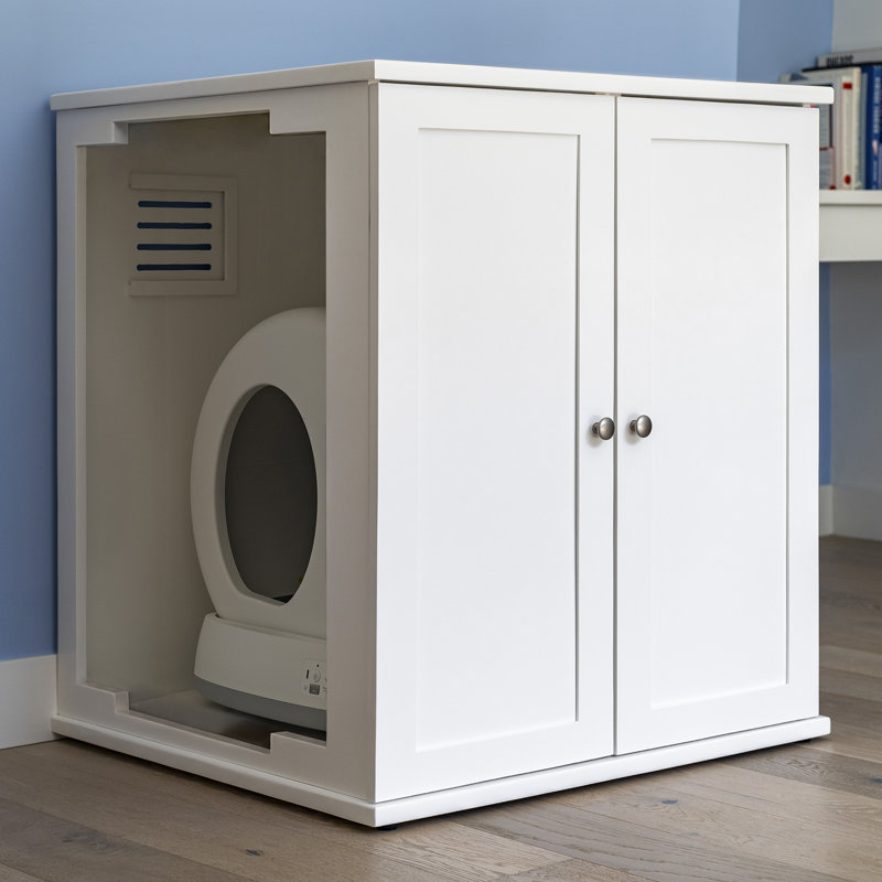 Refined Self Cleaning Litter Box Cabinet, White
