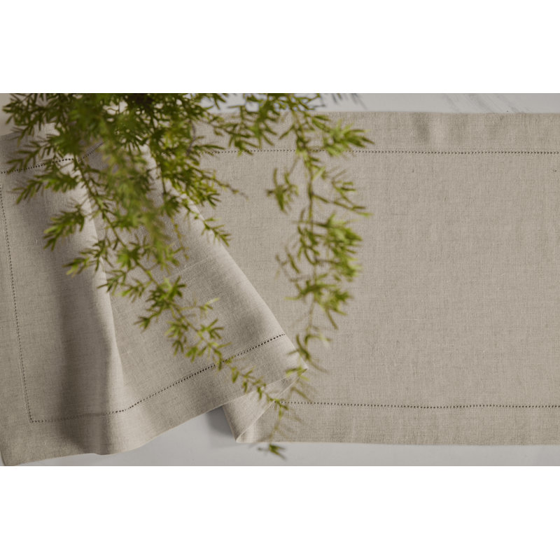 Sonoma Hemstitch - 100% Pure Linen Table Runner, Flax, 120" x 14"