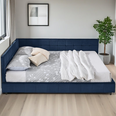 Queen Size Upholstered Tufted Bed Frame, Sofa Bed Frame With Comfortable Backrest And Armrests, Queen Size Bed For Bedroom, Living Room,Velvet