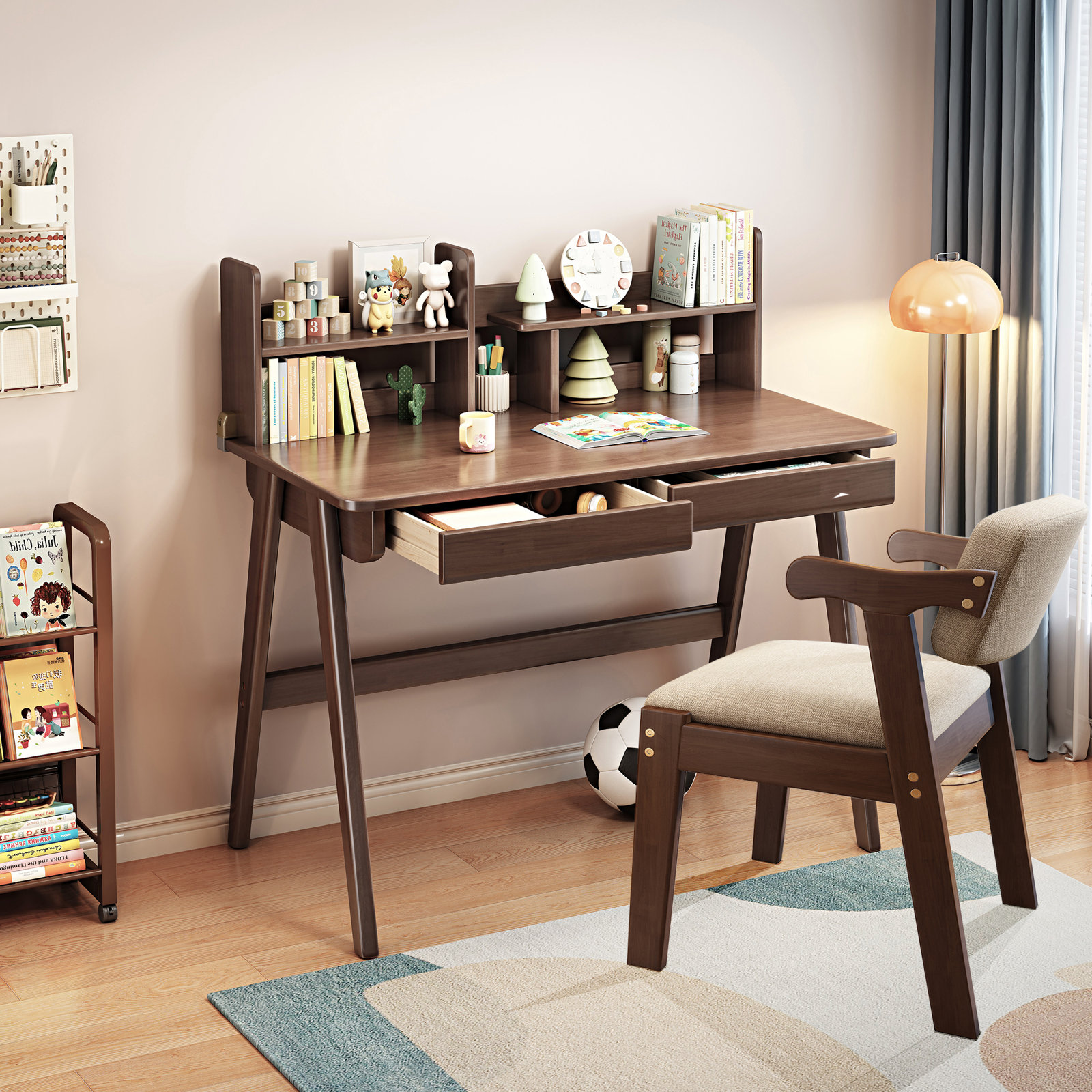 Kids Writing Desk and Chair Set, Brown