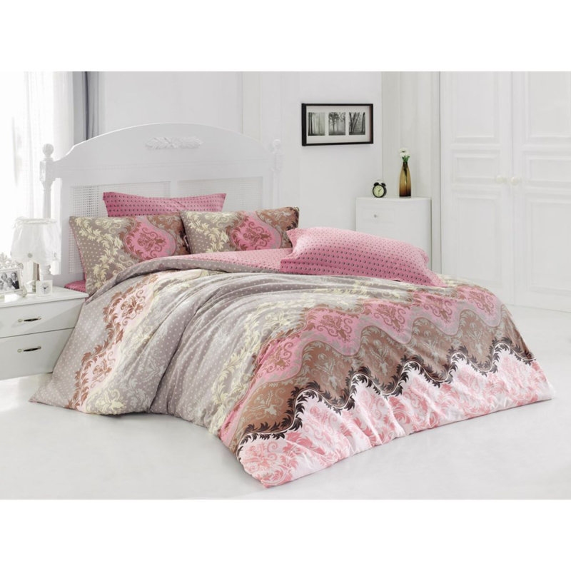 Ensemble de housse de couette 100% coton Allsop beige / saumon / noir, Housse de couette simple + 1 taie d'oreiller 31 po