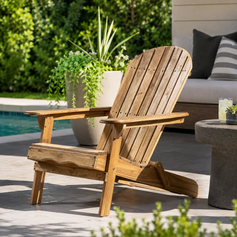 Chaise Adirondack pliante en bois d'acacia teck avec accoudoirs larges pour patio, porche et jardin