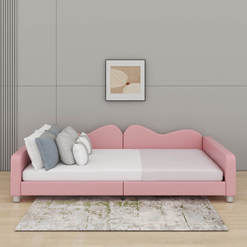 Canapé-lit double en tissu Sherpa rembourré avec dossier en forme de nuage, Complet/Double, Rose