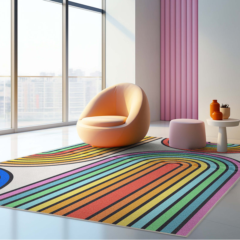 Well Woven Modern Retro Rainbow Arch Multi Color Washable Area Rug, Rectangle 3'3" x 5'