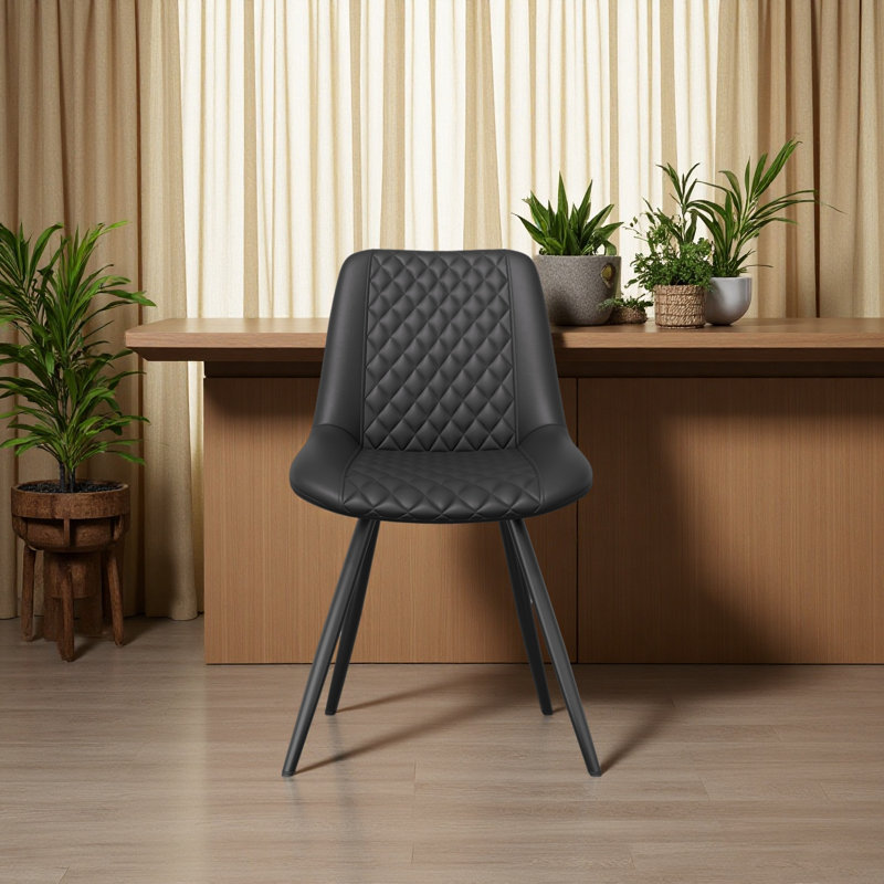 Ensemble de 2 chaises de salle à manger en cuir polyuréthane noir - Conception ergonomique à point diamant avec structure en fer