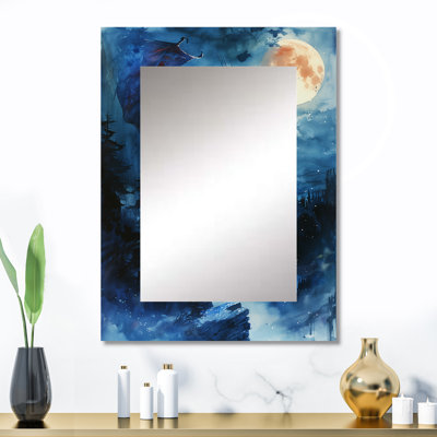 «Blue Moonlit Flight Dragon I - Dragons», miroir décoratif moderne, impression sur métal