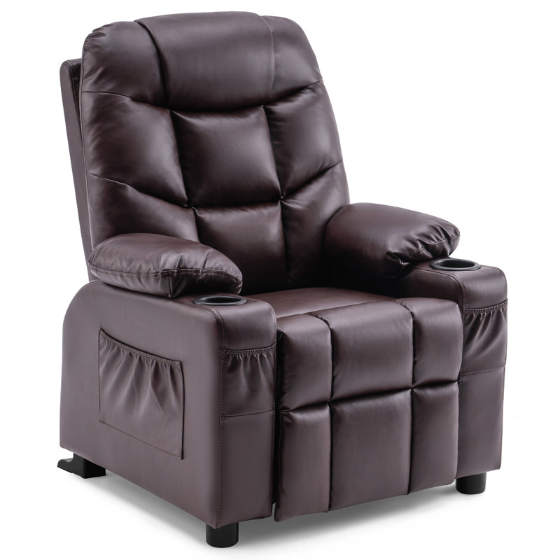 Goggans Kids Recliner with Anti-Tilt, Cup Holder, Dark Brown