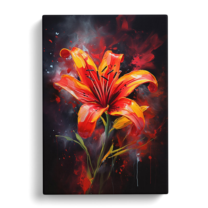Lily Flower Action Painting - Wrapped Canvas, 76cm H x 50cm W x 3cm D