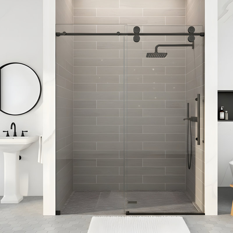 Porte de douche coulissante simple sans cadre, Noir mat