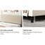 Très grand lit avec cadre en fer à tête de lit bandée blanc cassé, lit plateforme confortable, matériau beige pour installation rapide dans la chambre à coucher, confort et stabilité, aménagement idéal