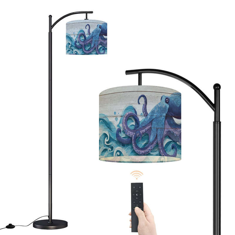 Lampe sur pied à arc avec abat-jour réglable Abstrait nautique bleu océan Pieuvre courbée Tentacules Ventouse Lampe sur pied 3 températures de couleur à intensité variable Lampe sur pied pour l'interrupteur