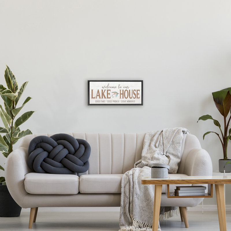 Cadre flottant Lake House Rustic Welcome, design par Seven Trees Design, H 11 po x l 25 po, Cadre flottant noir de jais