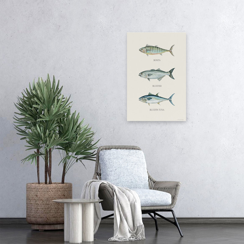 Carte de poisson II - Illustration contemporaine de poisson, poisson bleu Bonita, H 24 po x l 16 po