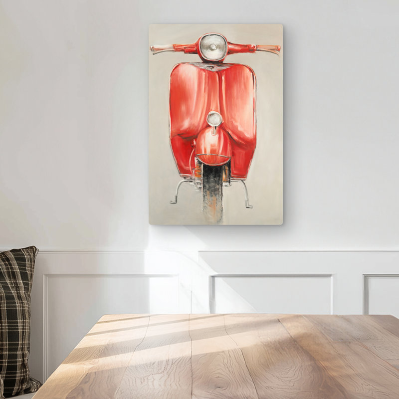 Small Red Moped - Office Transportation Metal Print Decor, 18" H x 12" W