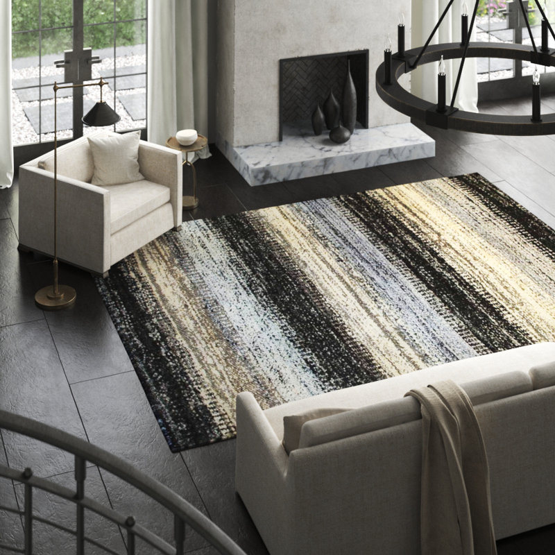 Sari Silk Striped Area Rug in Black, Rectangle 9' x 11'11"