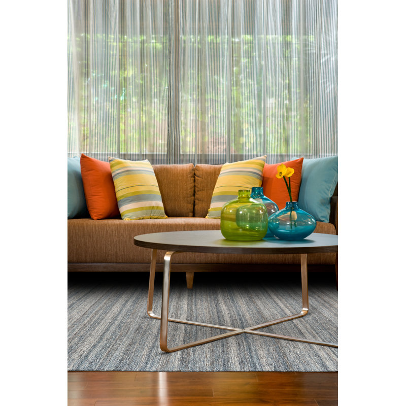 Tapis gris en laine tissé à plat à la main Bossic, Rectangle 9 pi x 12 pi
