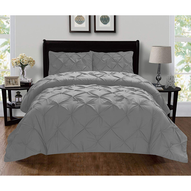 Ensemble de housse de couette réversible Damarius, Housse de couette simple + 1 taie décorative stan, Gris
