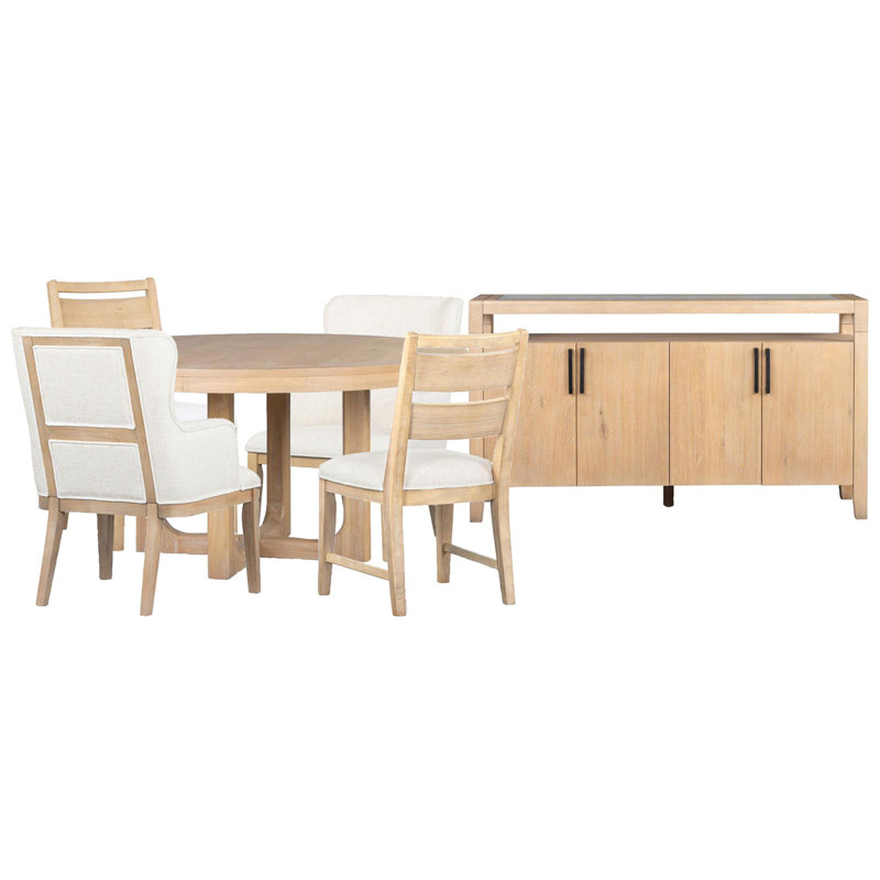 Round Dining Table With 2 Side Chairs 2 Arm Chairs And Sideboard,   6 Pieces: Table, 4 Chairs, Sideboard