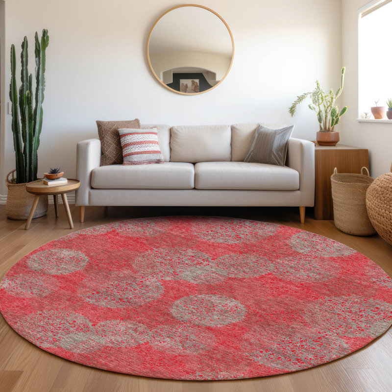 Tapis rouge Prisco lavable à la machine de qualité supérieure, Rond 8 pi