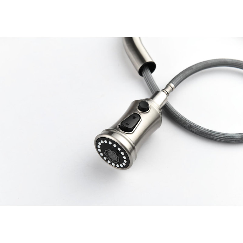 Robinet de cuisine en nickel brossé avec douchette rétractable, acier inoxydable, 3 modes de sortie, robinet coulissant en acier facile à nettoyer, nickel, buse rotative à 360 °, réglages de l'eau, élégant