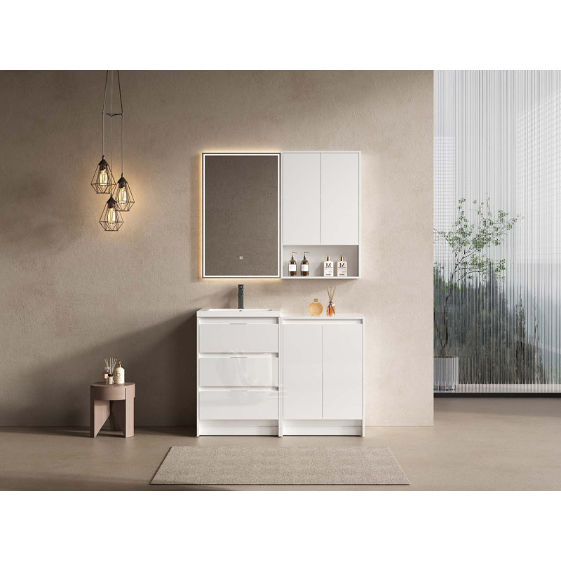 Ensemble de meuble-lavabo autoportant 48 po avec lavabo en résine, 1 armoire de rangement et 1 armoire murale (ensemble de 3)