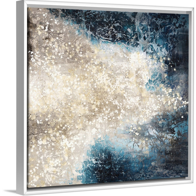 « gouttes of light », peinture sur toile, H 21,7 po x l 21,7 po x P 1,75 po, Cadre flottant blanc