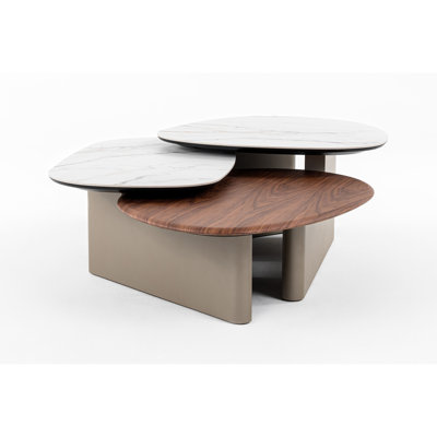 Table basse Cid Rob, bois de noyer brun, céramique grise, 63 pouces