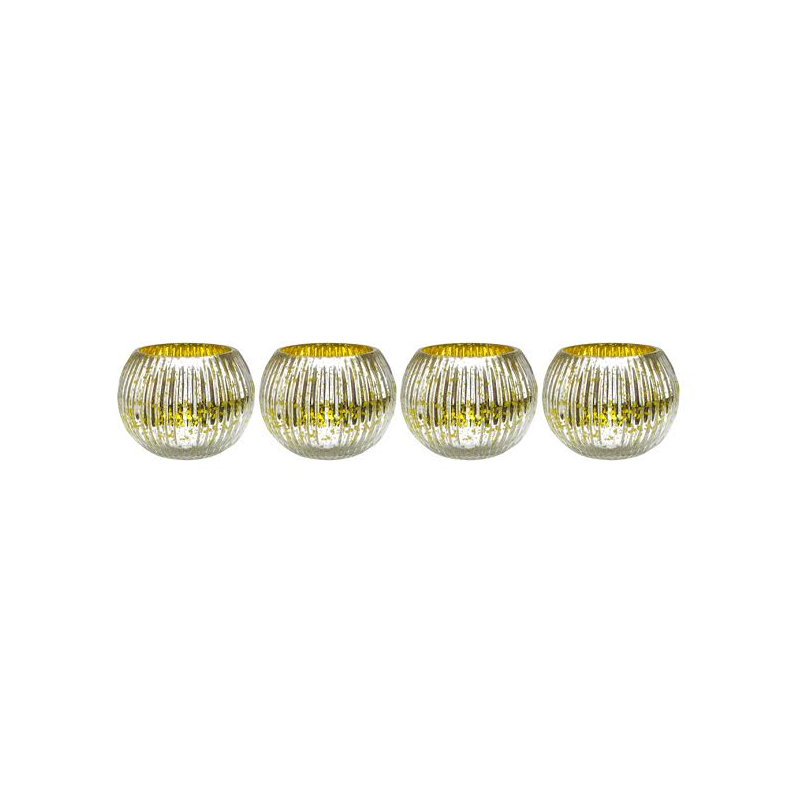 Ensemble de 4 porte-bougies décoratives rondes en verre au mercure côtelé 3,25 po, Jaune / argenté