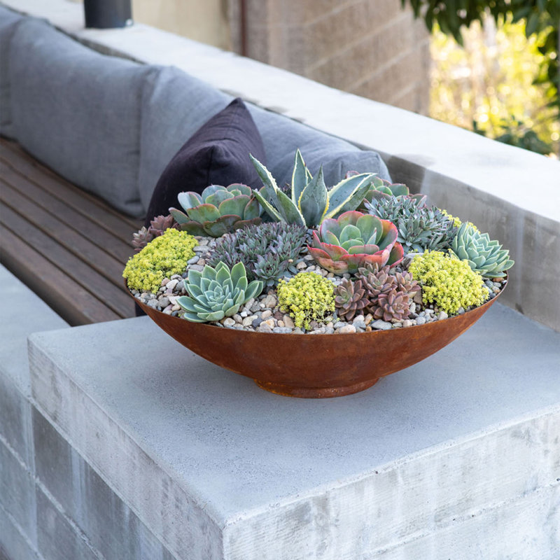 Pot à fleurs rond Corten Steel Series, H 8 po x l 32 po x P 32 po