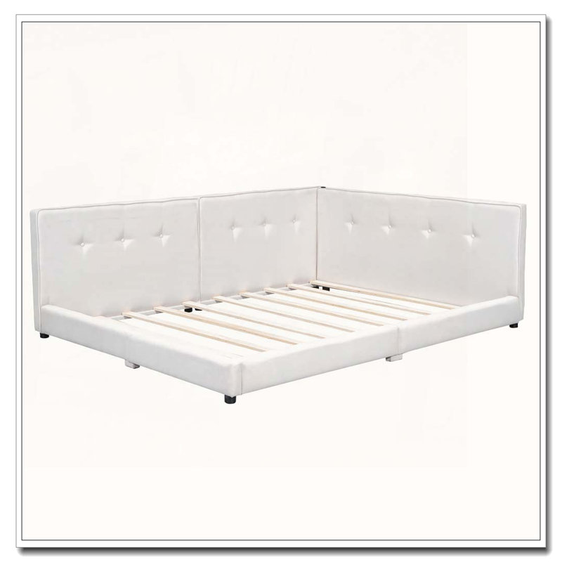 Upholstered Daybed with USB Ports, Beige, Queen