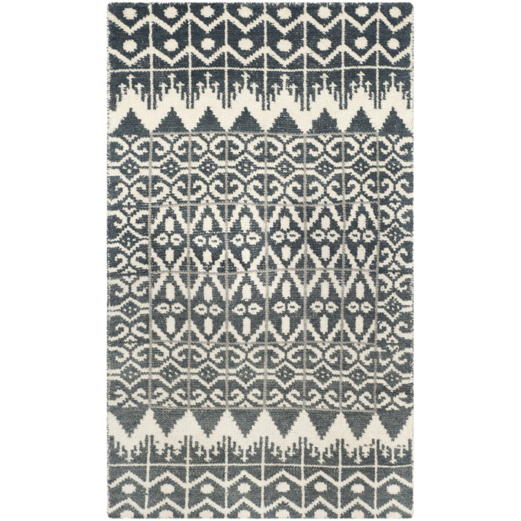 Alimatou Hand Knotted Wool/Cotton Geometric Rug in Charcoal