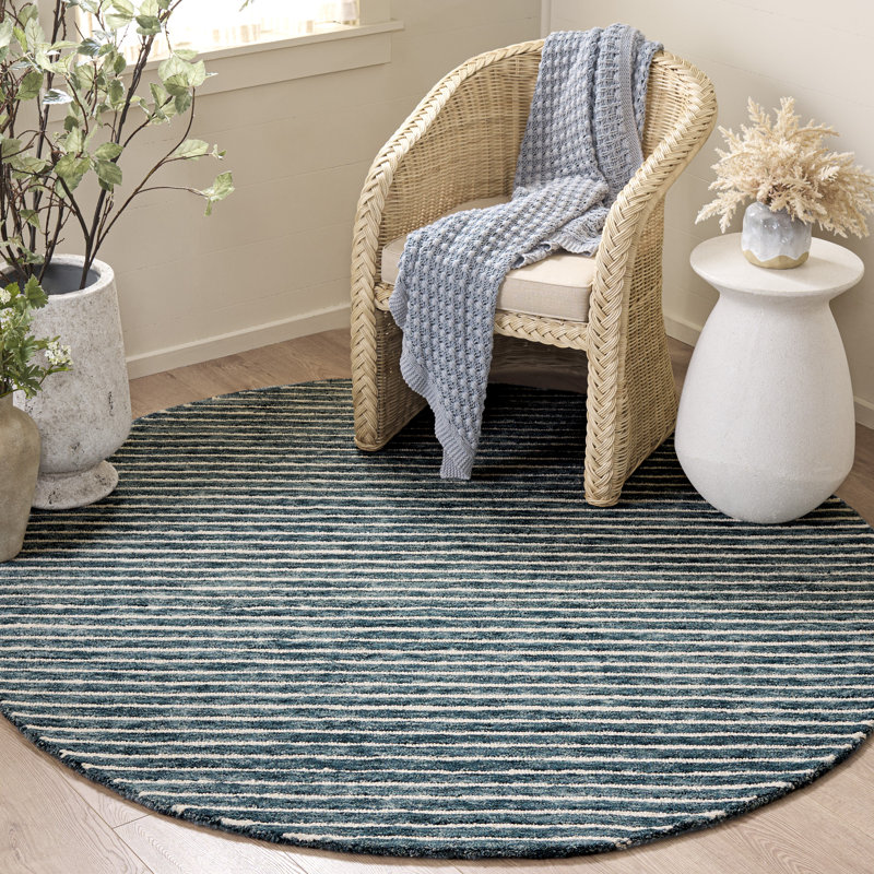 Tapis rayé en laine touffeté à la main Ebony 507, Rond 6 pi x 6 pi