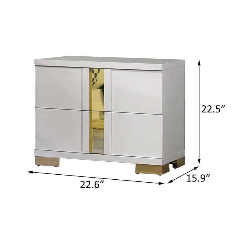 Nightstand, White/Gold, White